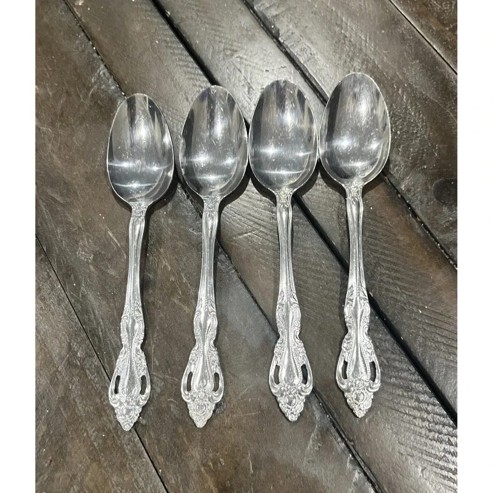 Reed & Barton Select BAROQUE Set 4 Teaspoons Spoon Stainless Flatware Flowers